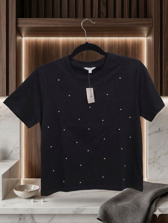Reitmans Tops - Black Embellished Crewneck T-Shirt by Reitmans size M